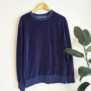 Goodlife Mens Velour Long Sleeve‎ Shirt Large Crew Neck Navy Blue Retro Lounge